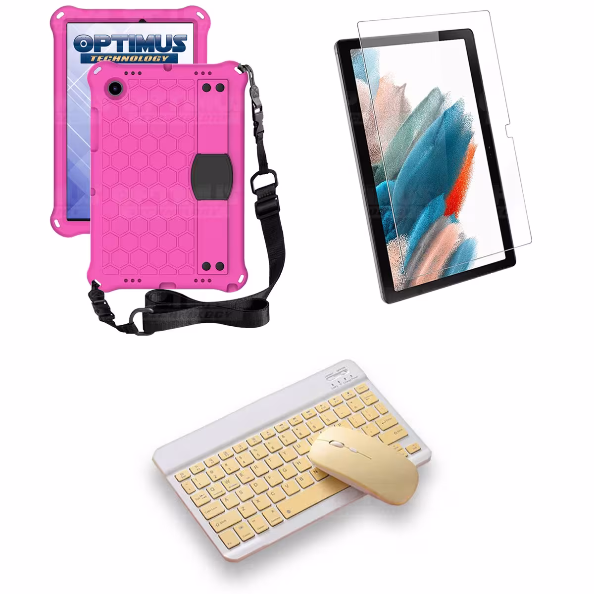 Kit Vidrio templado + Case Protector con correa + Teclado y Mouse Bluetooth Tablet Samsung Galaxy Tab A8 10.5 2021 SM-x200