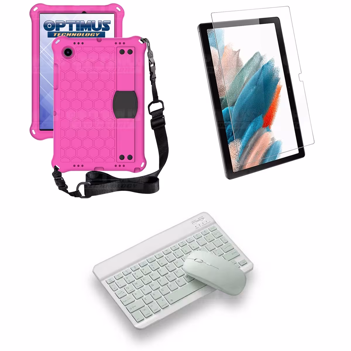 Kit Vidrio templado + Case Protector con correa + Teclado y Mouse Bluetooth Tablet Samsung Galaxy Tab A8 10.5 2021 SM-x200