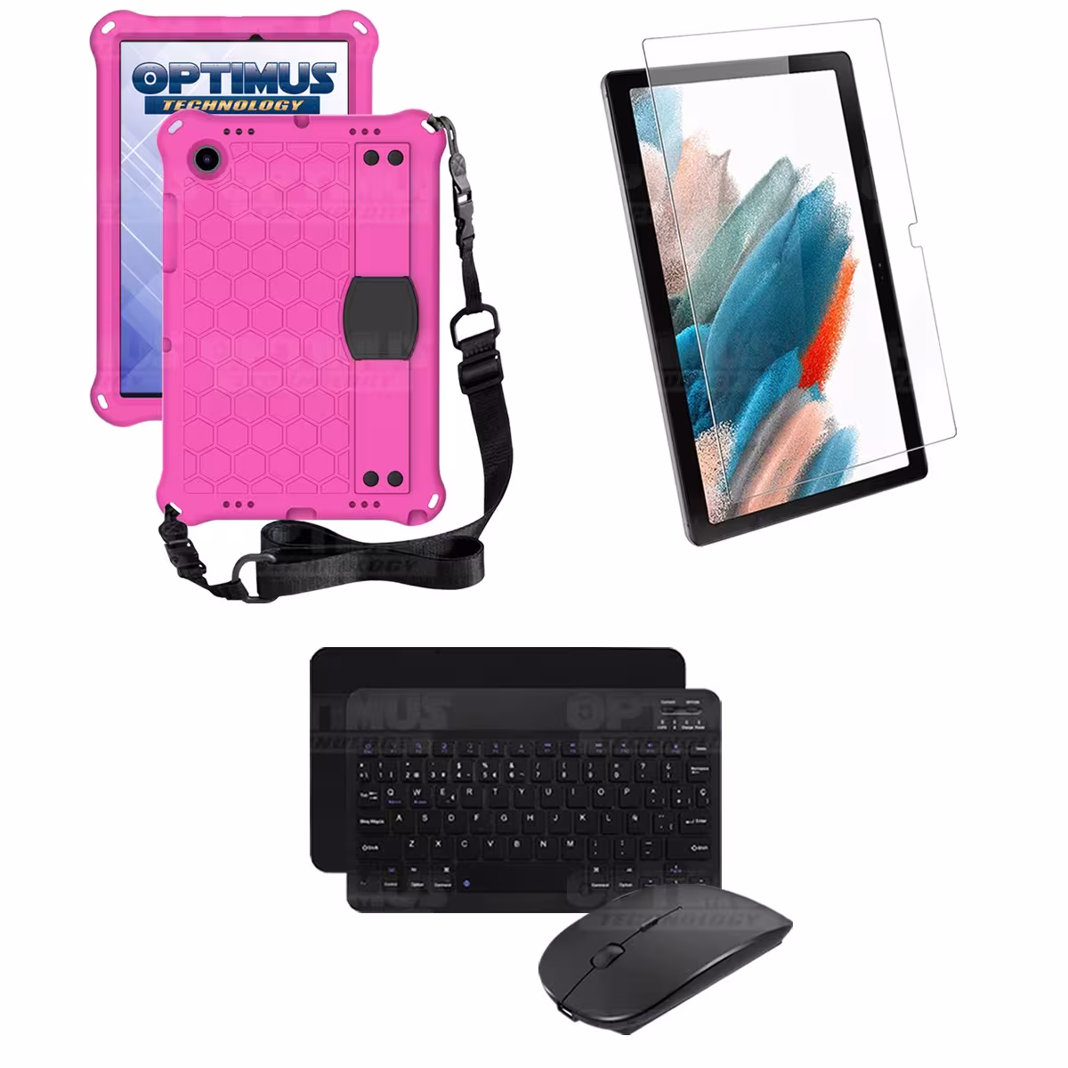 Kit Vidrio templado + Case Protector con correa + Teclado y Mouse Bluetooth Tablet Samsung Galaxy Tab A8 10.5 2021 SM-x200