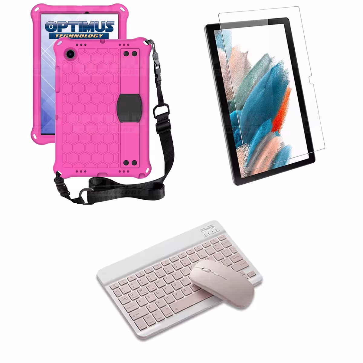 Kit Vidrio templado + Case Protector con correa + Teclado y Mouse Bluetooth Tablet Samsung Galaxy Tab A8 10.5 2021 SM-x200
