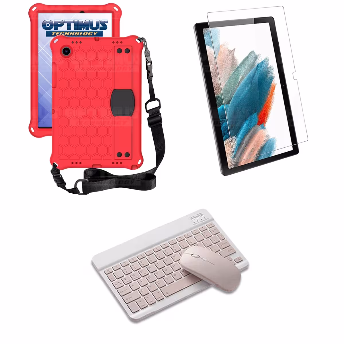 Kit Vidrio templado + Case Protector con correa + Teclado y Mouse Bluetooth Tablet Samsung Galaxy Tab A8 10.5 2021 SM-x200