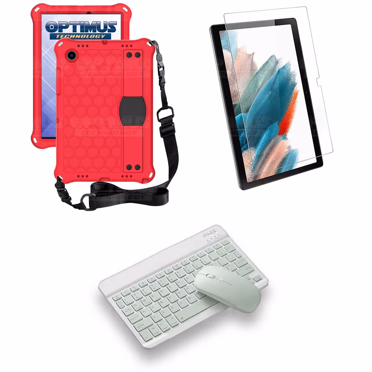 Kit Vidrio templado + Case Protector con correa + Teclado y Mouse Bluetooth Tablet Samsung Galaxy Tab A8 10.5 2021 SM-x200
