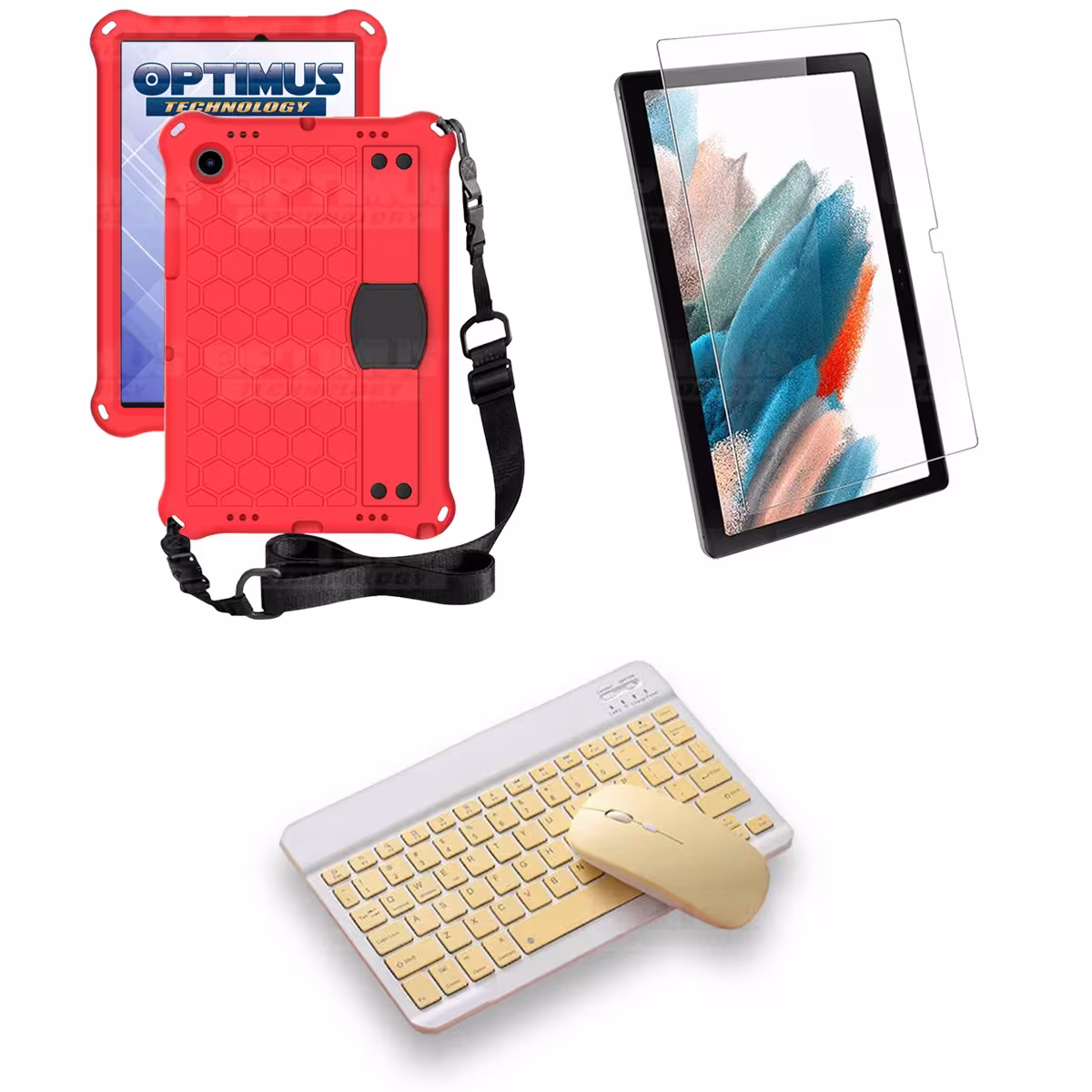 Kit Vidrio templado + Case Protector con correa + Teclado y Mouse Bluetooth Tablet Samsung Galaxy Tab A8 10.5 2021 SM-x200