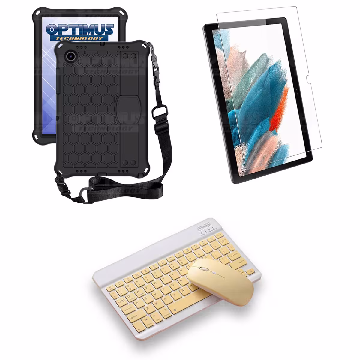 Kit Vidrio templado + Case Protector con correa + Teclado y Mouse Bluetooth Tablet Samsung Galaxy Tab A8 10.5 2021 SM-x200