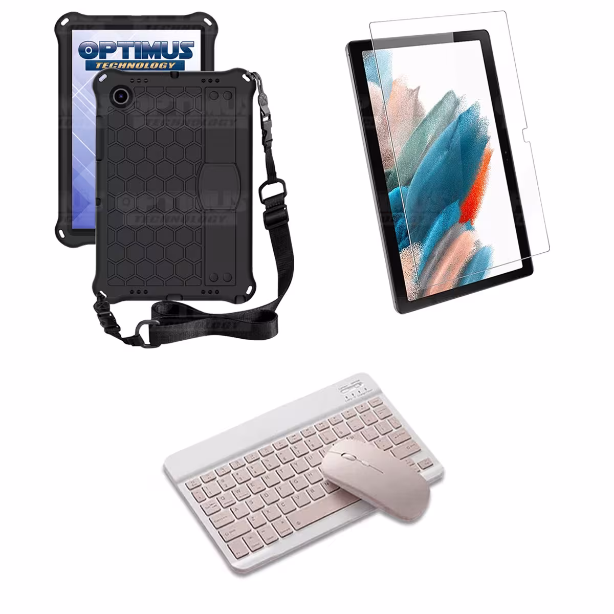 Kit Vidrio templado + Case Protector con correa + Teclado y Mouse Bluetooth Tablet Samsung Galaxy Tab A8 10.5 2021 SM-x200