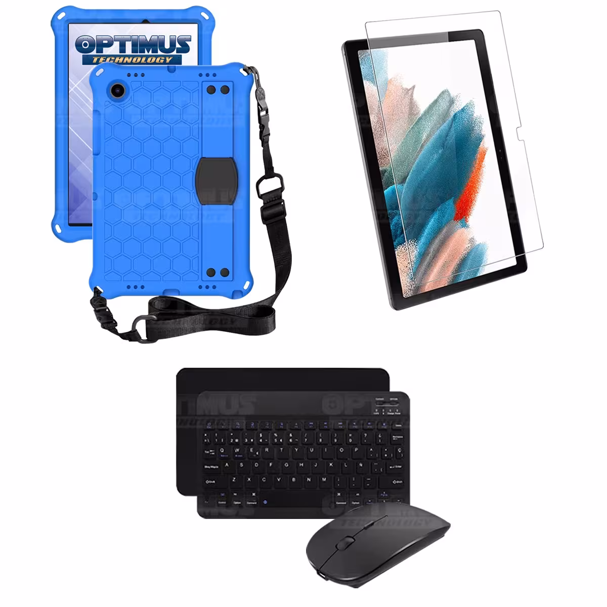 Kit Vidrio templado + Case Protector con correa + Teclado y Mouse Bluetooth Tablet Samsung Galaxy Tab A8 10.5 2021 SM-x200
