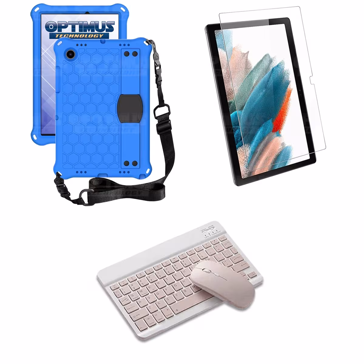 Kit Vidrio templado + Case Protector con correa + Teclado y Mouse Bluetooth Tablet Samsung Galaxy Tab A8 10.5 2021 SM-x200