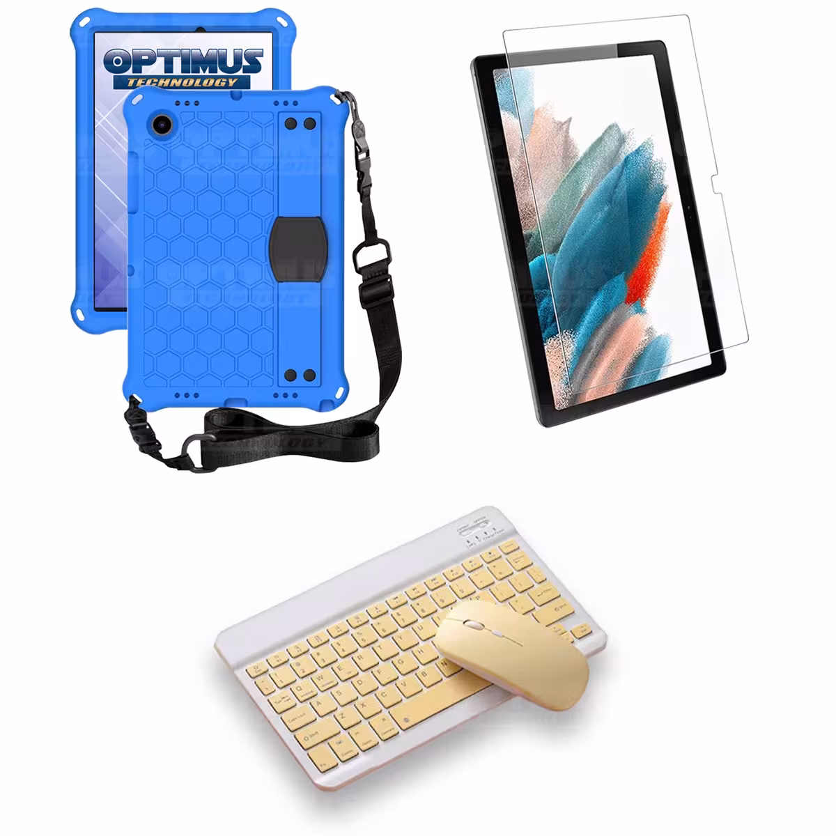 Kit Vidrio templado + Case Protector con correa + Teclado y Mouse Bluetooth Tablet Samsung Galaxy Tab A8 10.5 2021 SM-x200