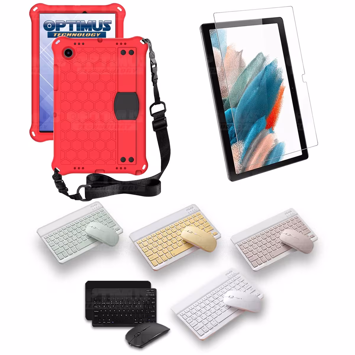 Kit Vidrio templado + Case Protector con correa + Teclado y Mouse Bluetooth Tablet Samsung Galaxy Tab A8 10.5 2021 SM-x200