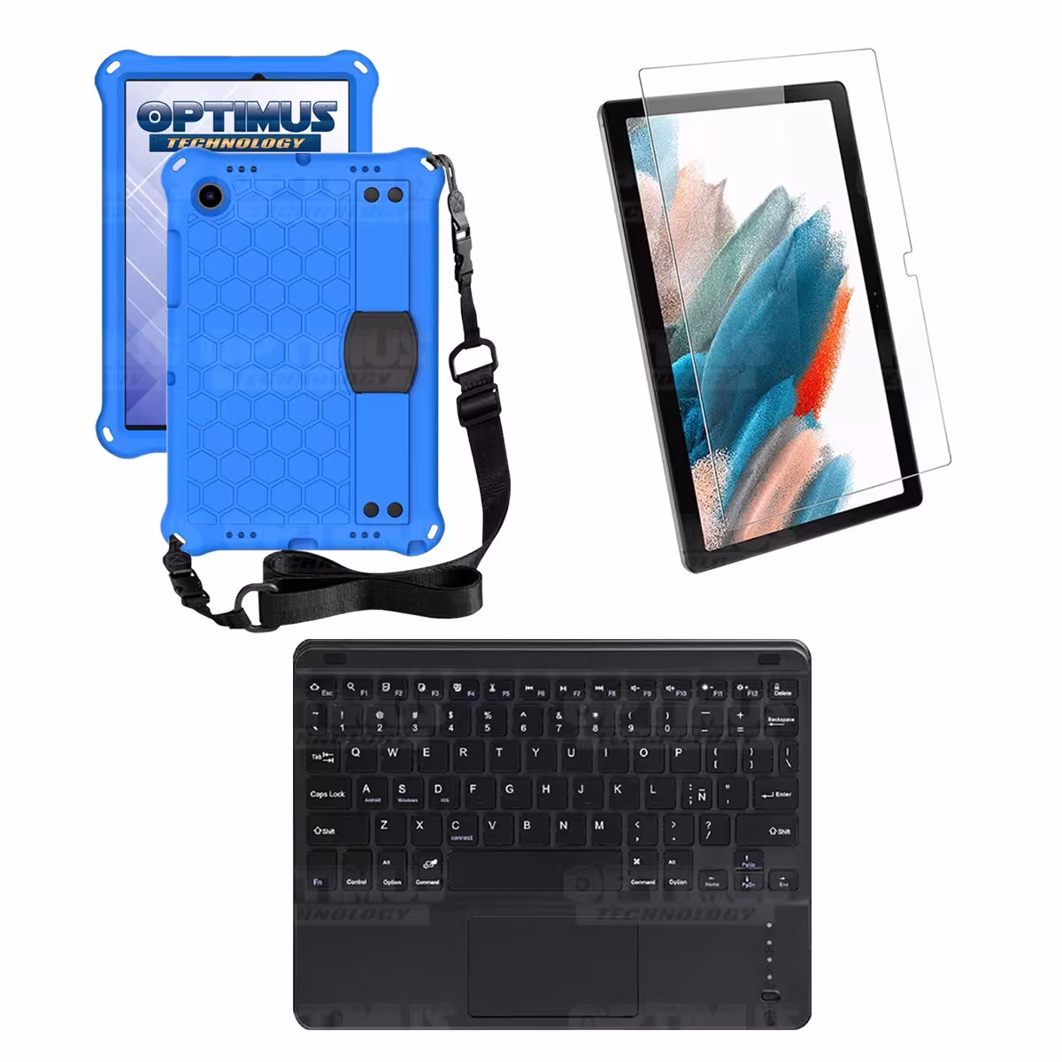Kit Vidrio templado + Case Protector con correa + Teclado Touchpad Bluetooth Tablet Samsung Galaxy Tab A8 10.5 2021 SM-x205