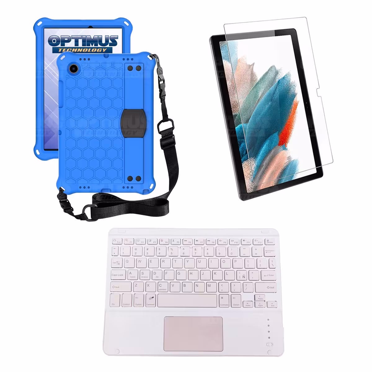 Kit Vidrio templado + Case Protector con correa + Teclado Touchpad Bluetooth Tablet Samsung Galaxy Tab A8 10.5 2021 SM-x205
