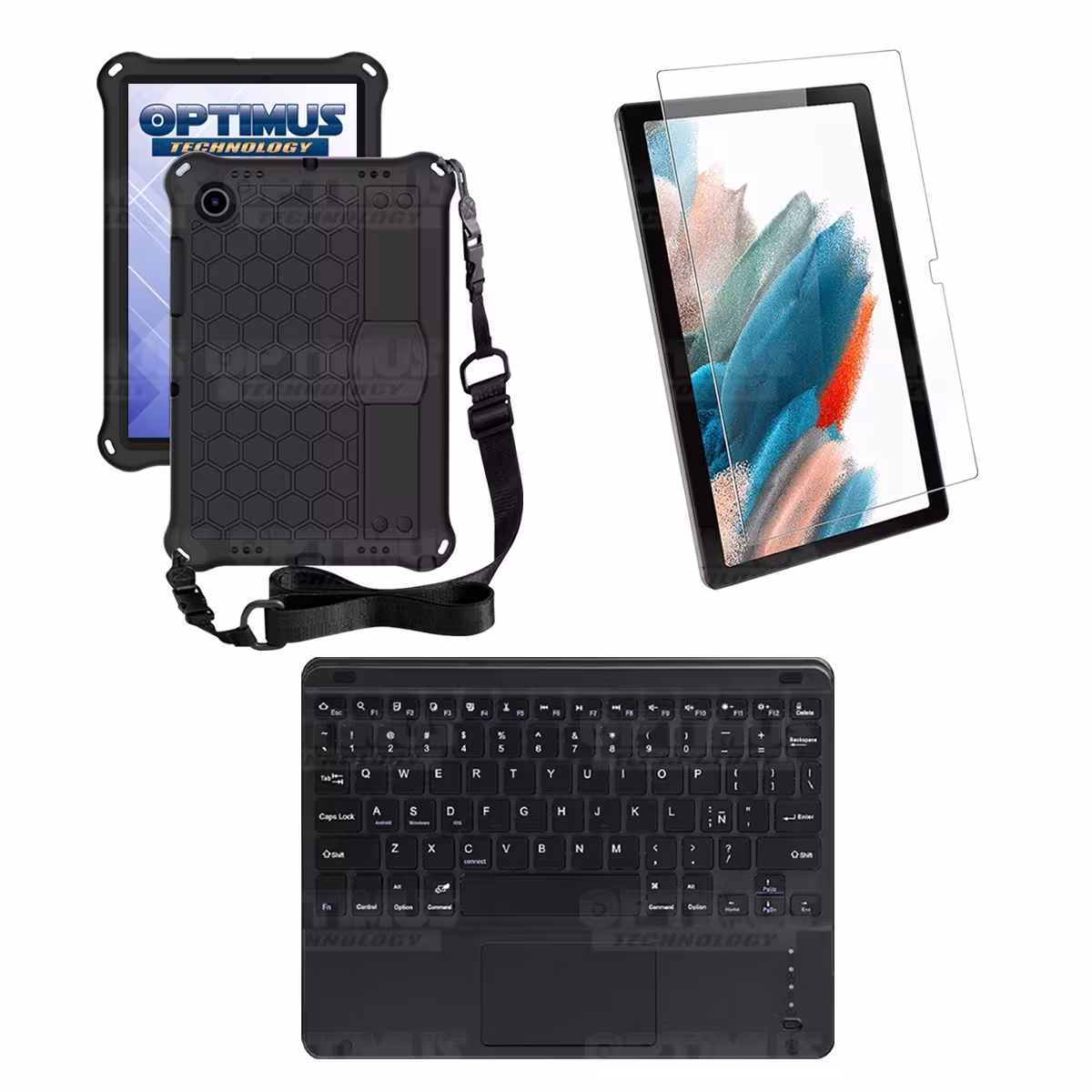 Kit Vidrio templado + Case Protector con correa + Teclado Touchpad Bluetooth Tablet Samsung Galaxy Tab A8 10.5 2021 SM-x205