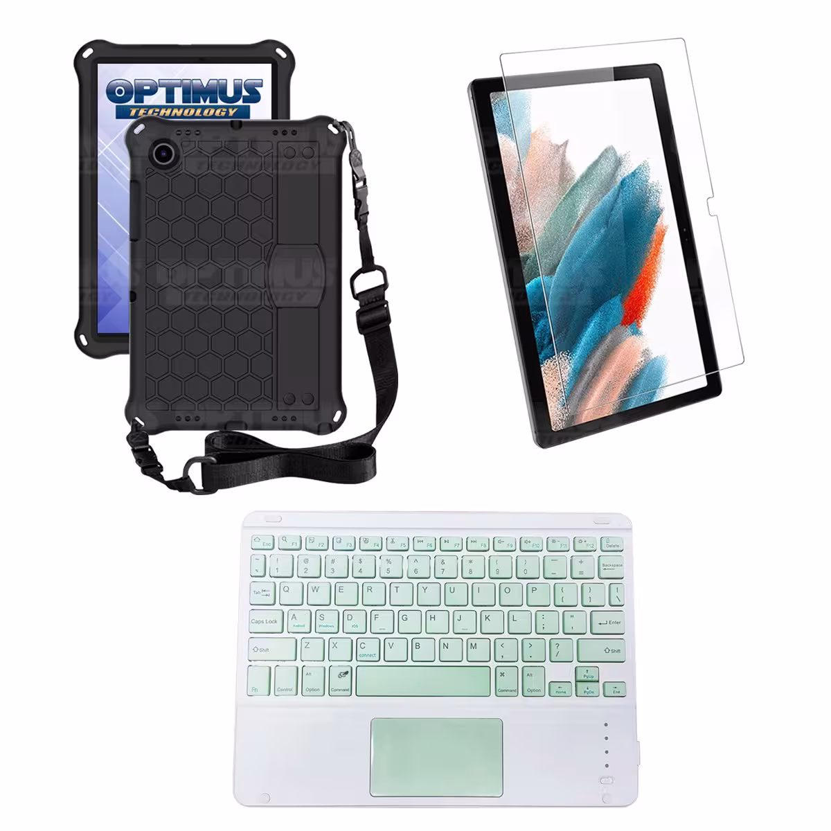 Kit Vidrio templado + Case Protector con correa + Teclado Touchpad Bluetooth Tablet Samsung Galaxy Tab A8 10.5 2021 SM-x205