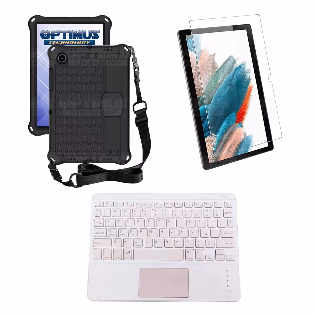 Kit Vidrio templado + Case Protector con correa + Teclado Touchpad Bluetooth Tablet Samsung Galaxy Tab A8 10.5 2021 SM-x205