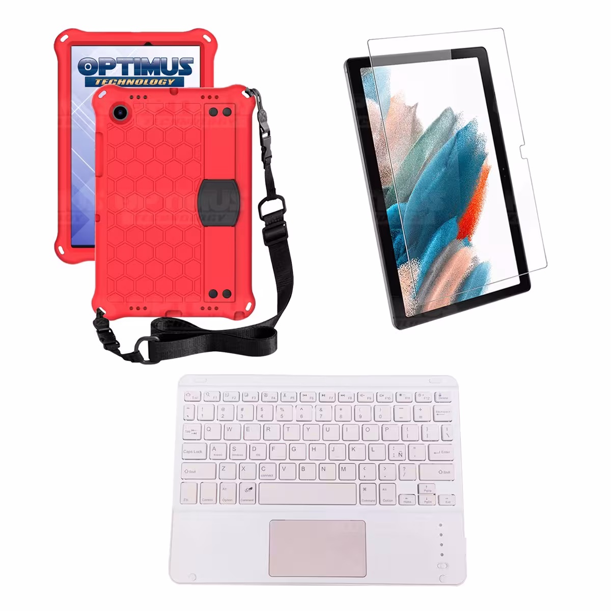 Kit Vidrio templado + Case Protector con correa + Teclado Touchpad Bluetooth Tablet Samsung Galaxy Tab A8 10.5 2021 SM-x205