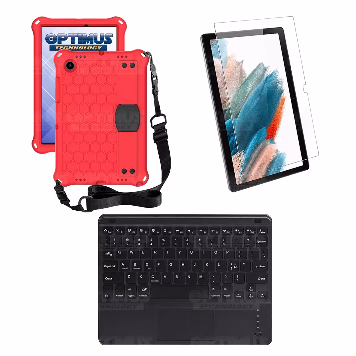 Kit Vidrio templado + Case Protector con correa + Teclado Touchpad Bluetooth Tablet Samsung Galaxy Tab A8 10.5 2021 SM-x205