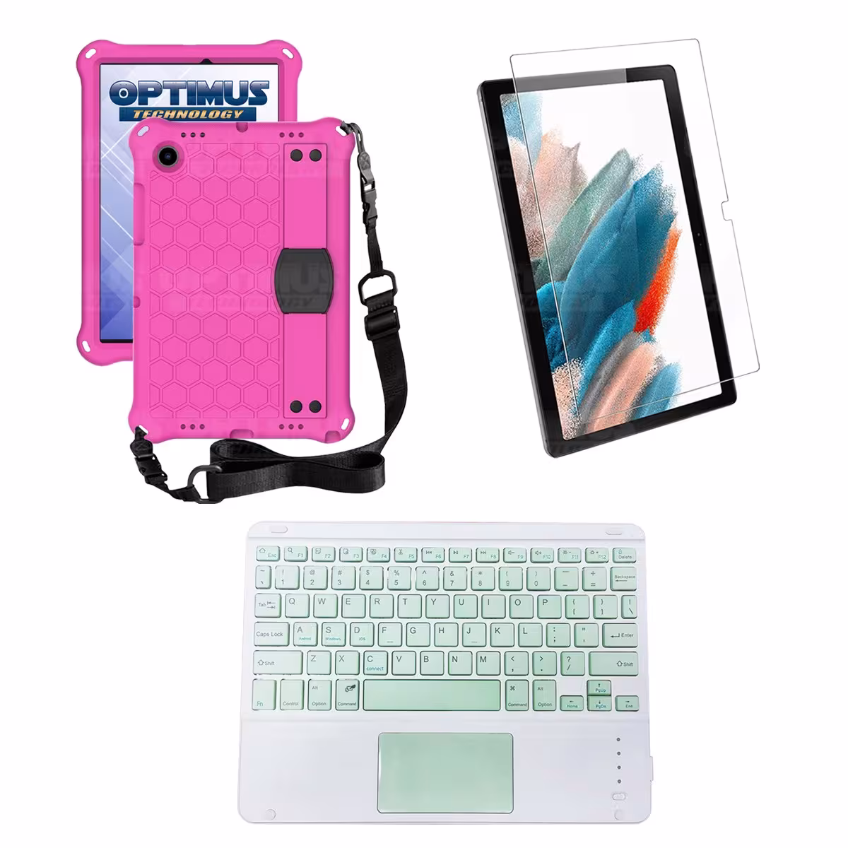 Kit Vidrio templado + Case Protector con correa + Teclado Touchpad Bluetooth Tablet Samsung Galaxy Tab A8 10.5 2021 SM-x205