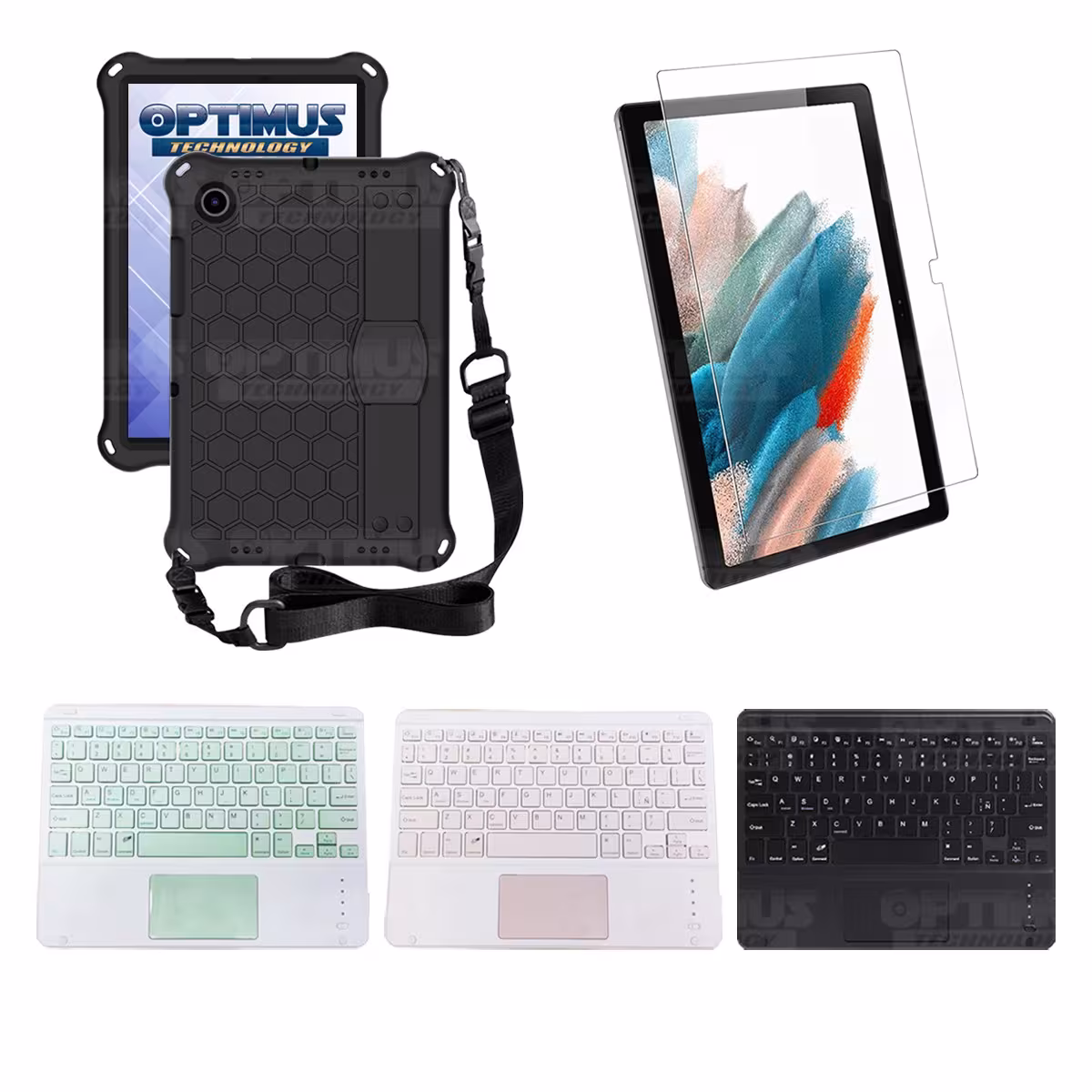Kit Vidrio templado + Case Protector con correa + Teclado Touchpad Bluetooth Tablet Samsung Galaxy Tab A8 10.5 2021 SM-x205