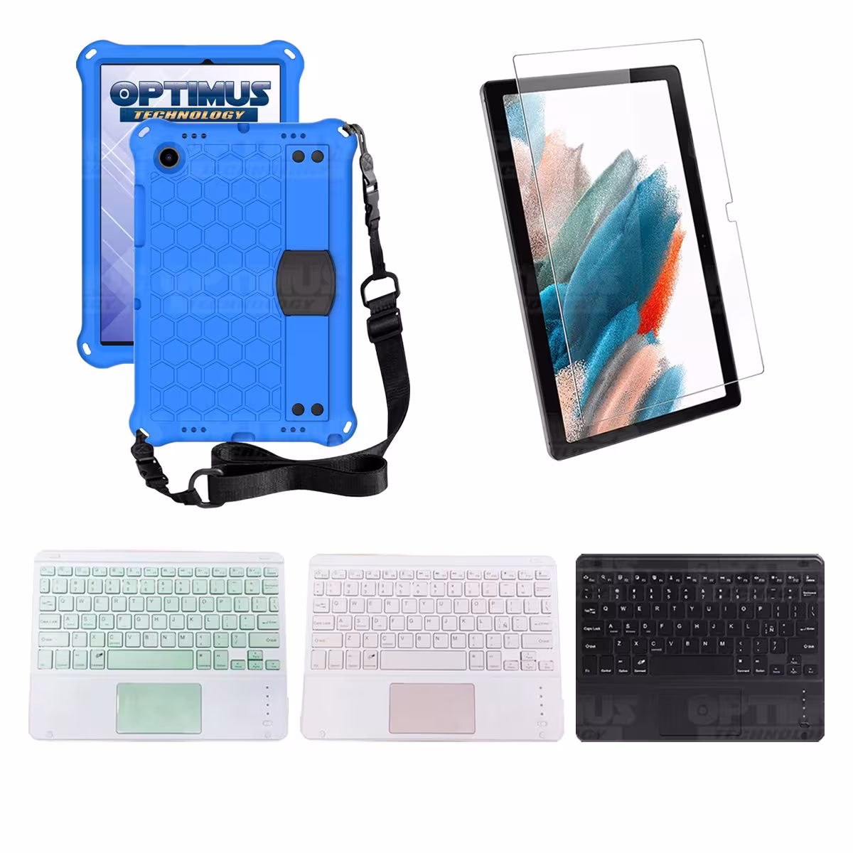 Kit Vidrio templado + Case Protector con correa + Teclado Touchpad Bluetooth Tablet Samsung Galaxy Tab A8 10.5 2021 SM-x205