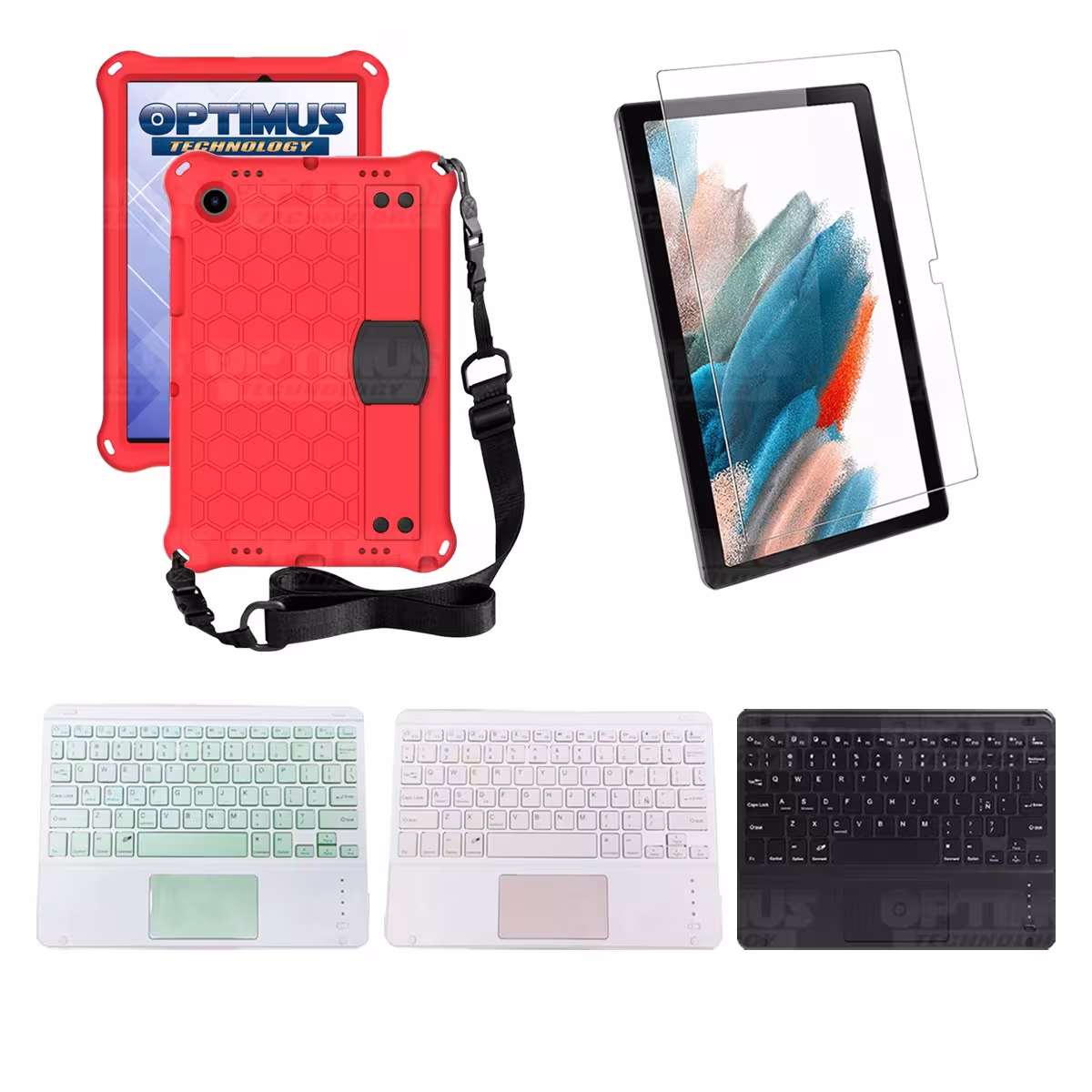 Kit Vidrio templado + Case Protector con correa + Teclado Touchpad Bluetooth Tablet Samsung Galaxy Tab A8 10.5 2021 SM-x205