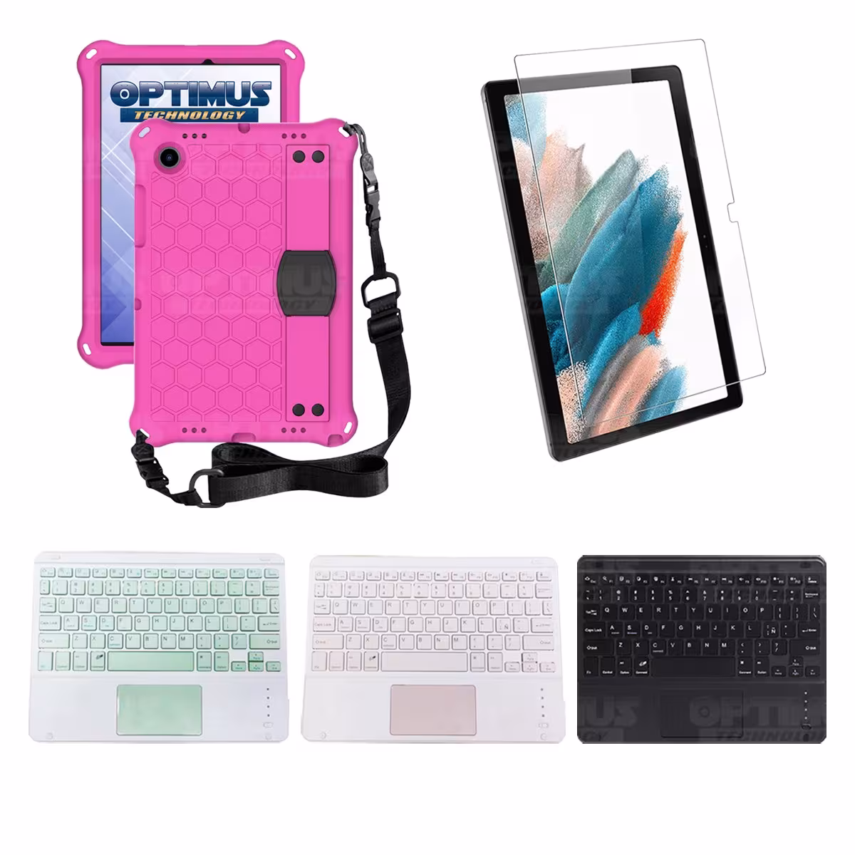 Kit Vidrio templado + Case Protector con correa + Teclado Touchpad Bluetooth Tablet Samsung Galaxy Tab A8 10.5 2021 SM-x205