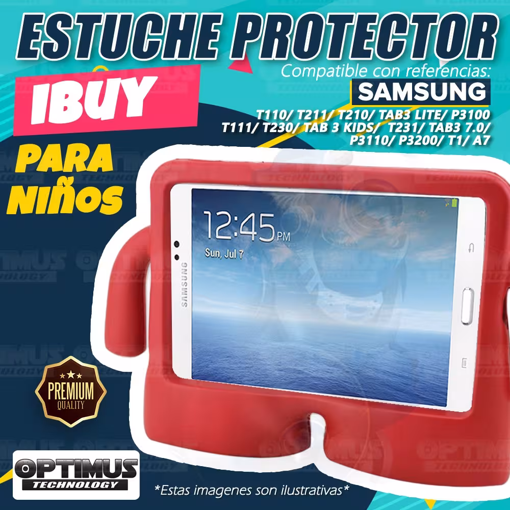 Estuche Case protector de goma iBuy / eBuy para Tablet Samsung Tab3 Kids | Tab3 7.0 | Tab3 Lite | A7 | T1 | T210 Anti golpes