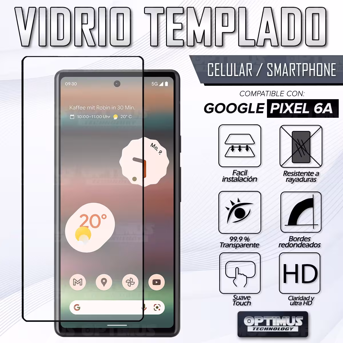Kit Vidrio templado y Estuche Case Forro Protector para celular Google Pixel 6A 5G 2022