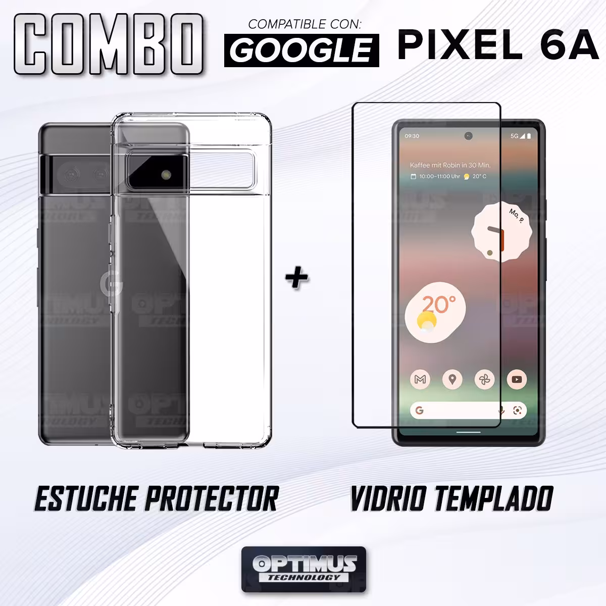 Kit Vidrio templado y Estuche Case Forro Protector para celular Google Pixel 6A 5G 2022