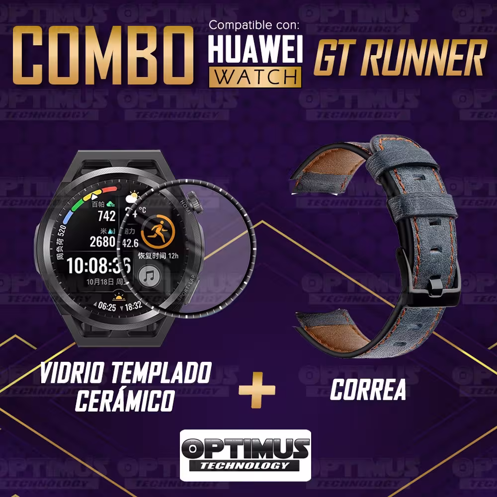 Vidrio Templado Cerámico Y Correa de cuero para Smartwatch Reloj Inteligente Huawei Watch GT Runner