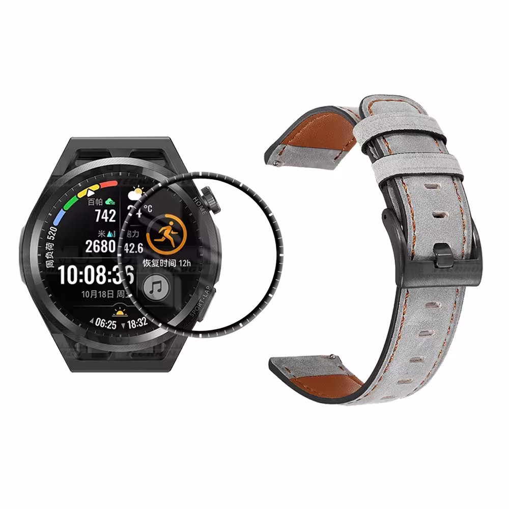 Vidrio Templado Cerámico Y Correa de cuero para Smartwatch Reloj Inteligente Huawei Watch GT Runner