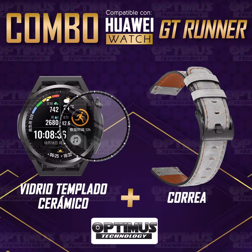Vidrio Templado Cerámico Y Correa de cuero para Smartwatch Reloj Inteligente Huawei Watch GT Runner