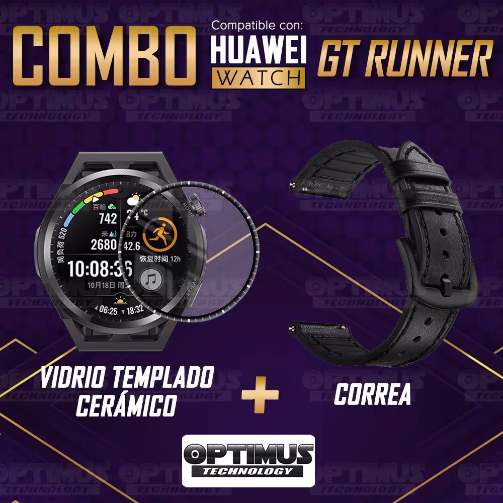 Vidrio Templado Cerámico Y Correa de cuero para Smartwatch Reloj Inteligente Huawei Watch GT Runner