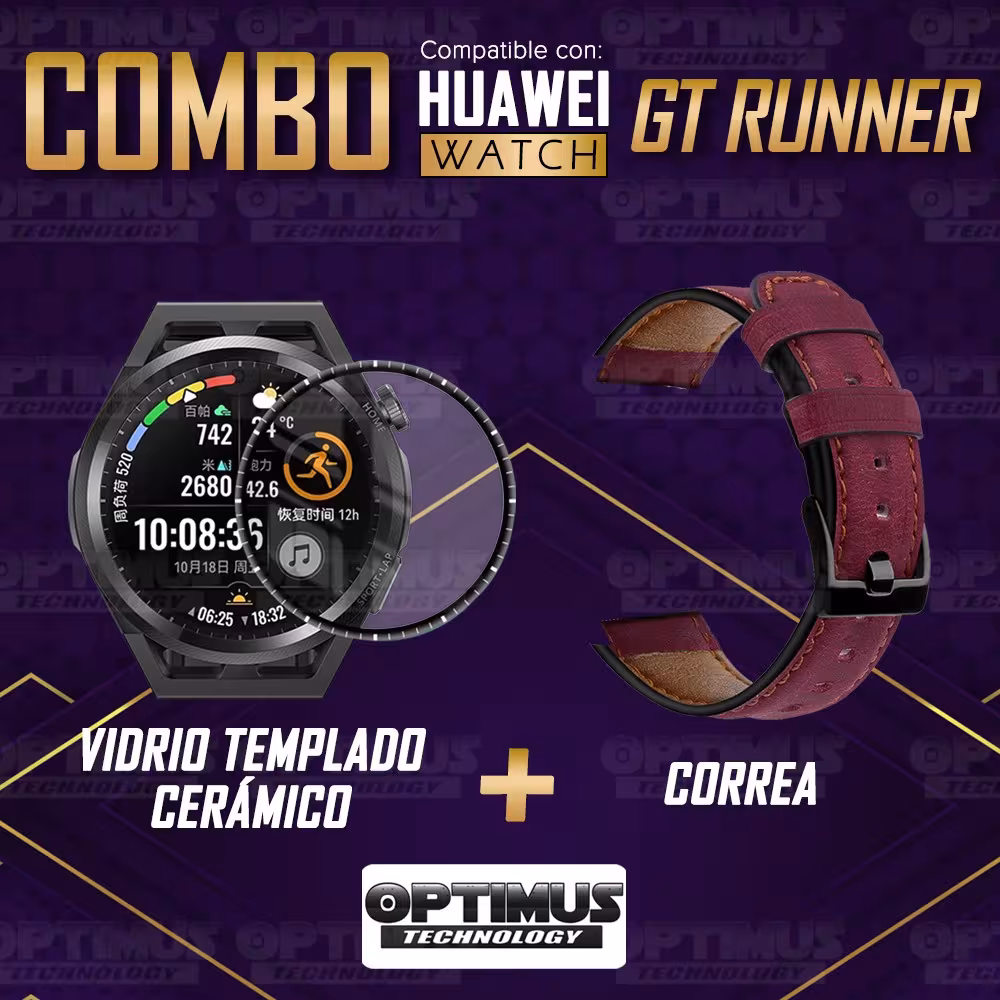 Vidrio Templado Cerámico Y Correa de cuero para Smartwatch Reloj Inteligente Huawei Watch GT Runner