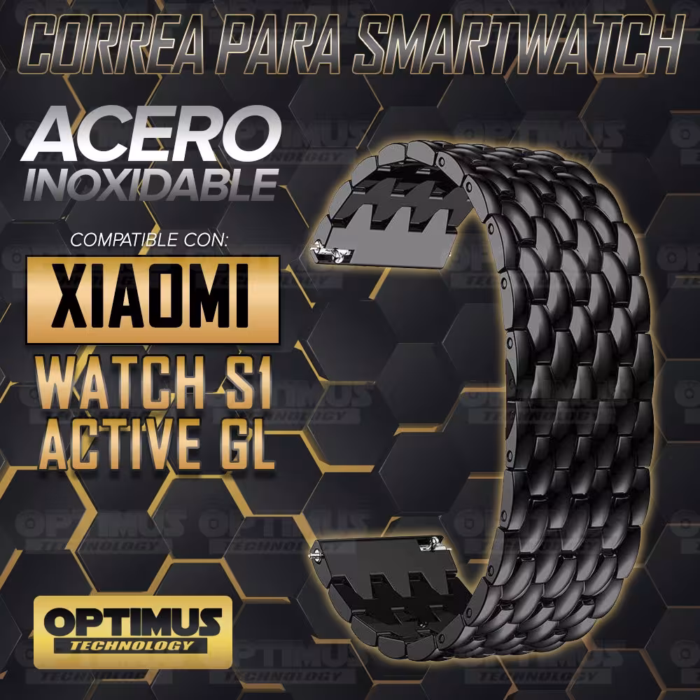 Kit Vidrio Templado Nano Glass Y Correa Pulso Banda de Acero Inoxidable 22mm para Reloj Xiaomi Watch S1 Active GL