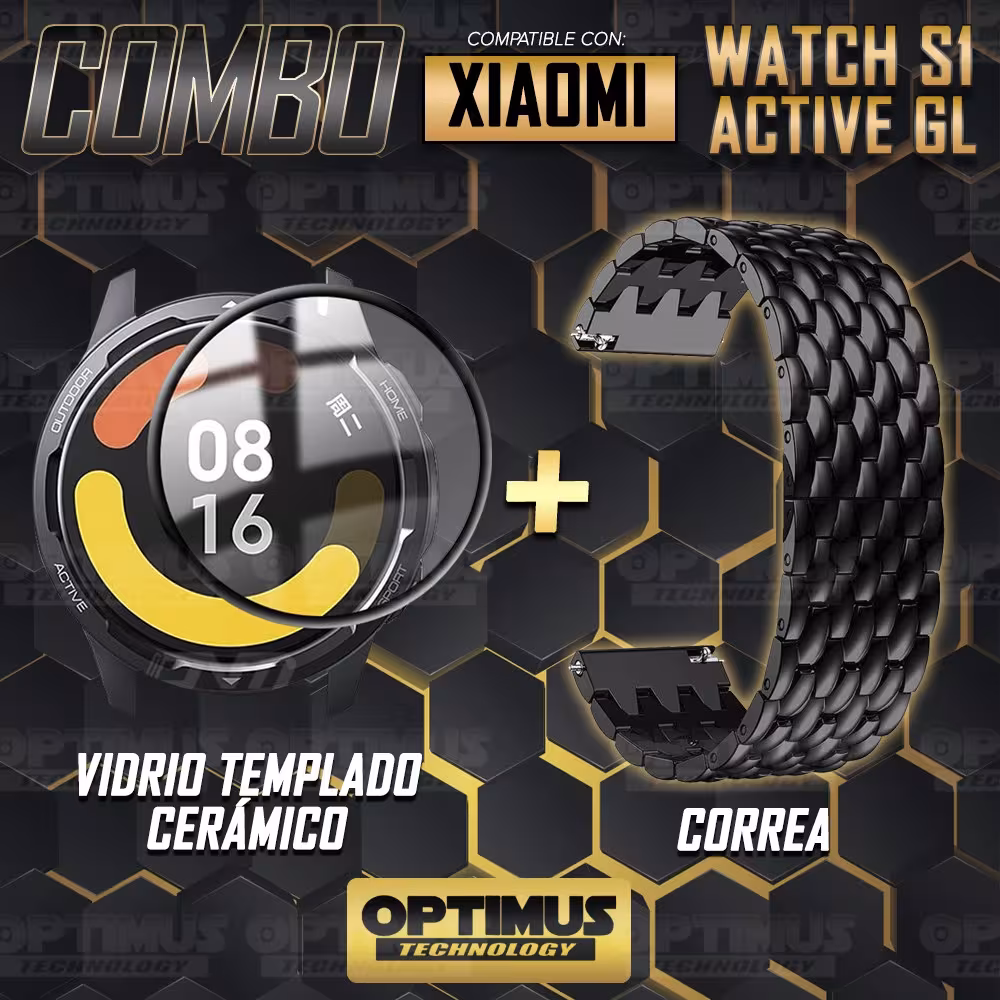 Kit Vidrio Templado Nano Glass Y Correa Pulso Banda de Acero Inoxidable 22mm para Reloj Xiaomi Watch S1 Active GL