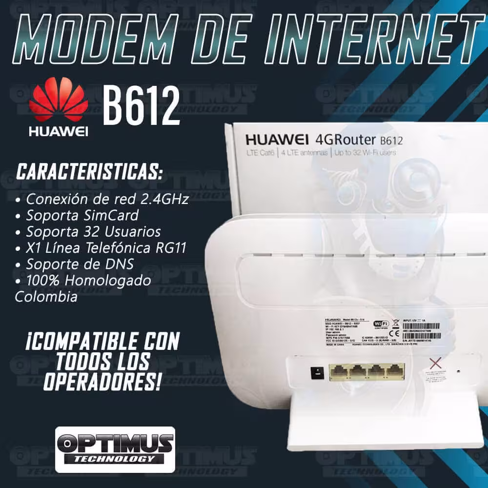 Modem de Internet Wifi 4GLTE Enrutador HUAWEI B612 (Compatible 4.5G) | HUAWEI COLOMBIA | B612 |