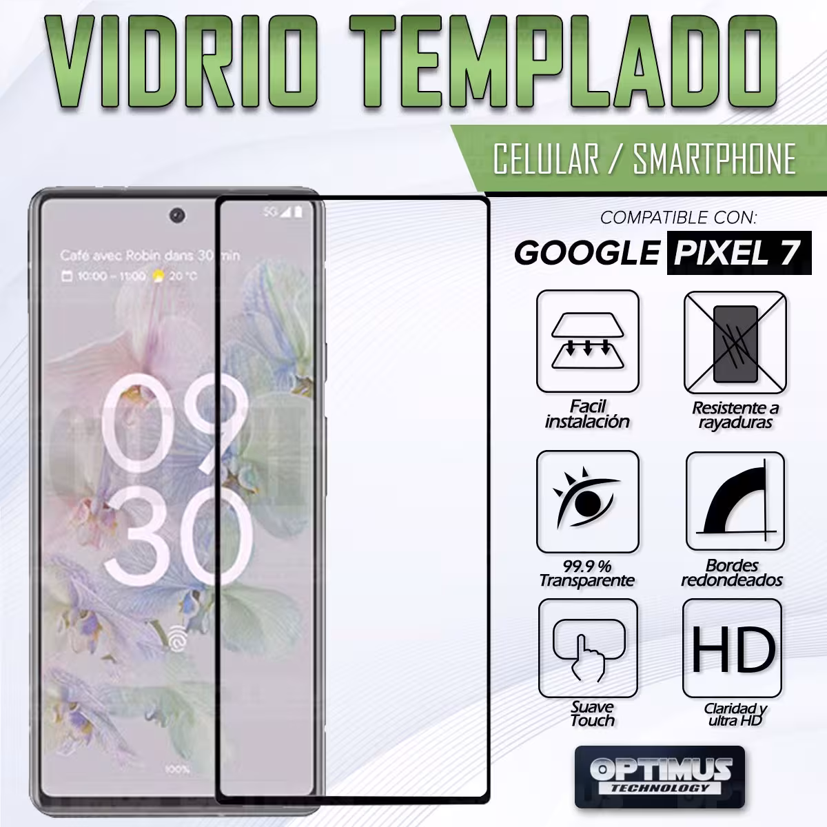 Kit Vidrio templado y Estuche Case Forro Protector para celular Google Pixel 7 5G 2022 6,3 pulgadas