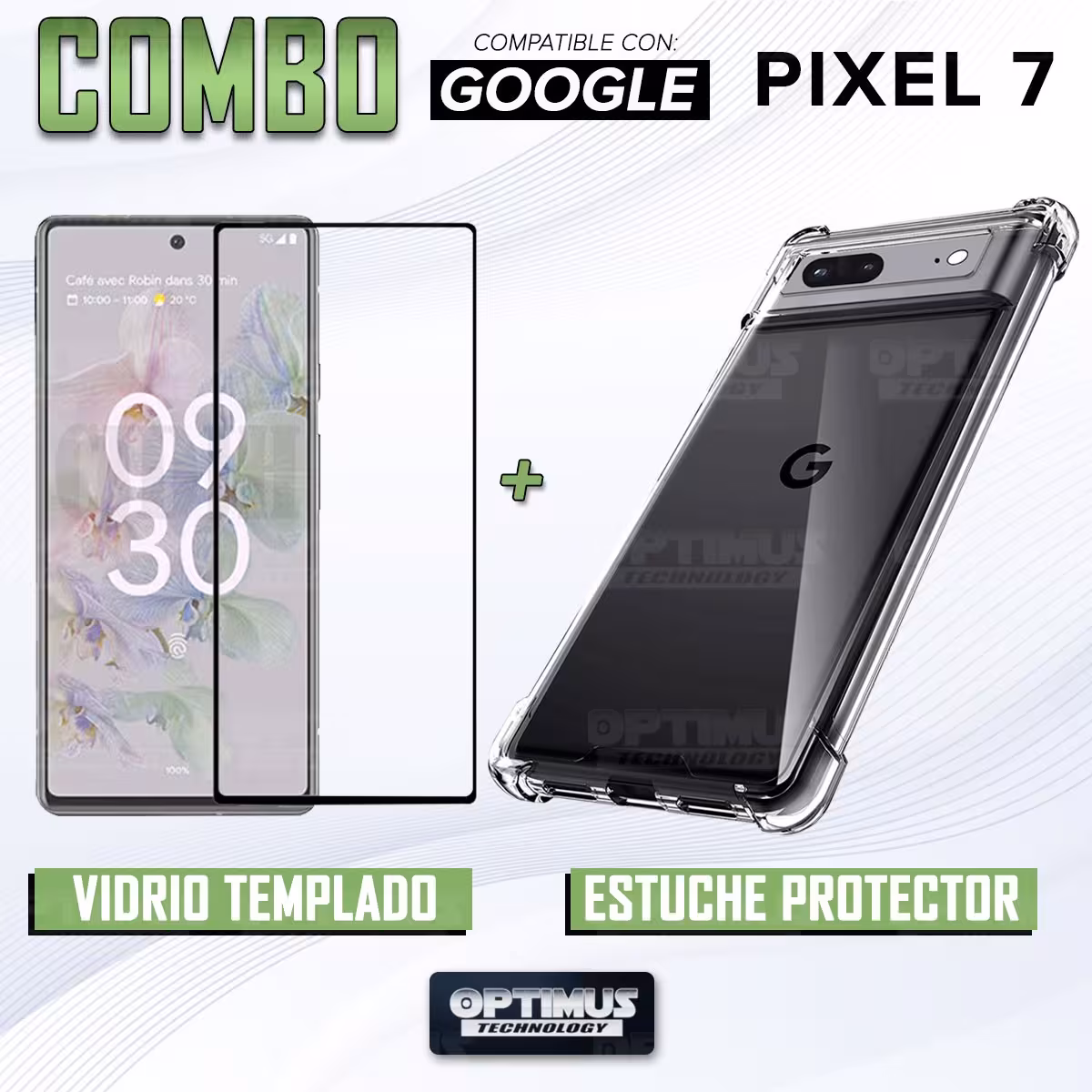 Kit Vidrio templado y Estuche Case Forro Protector para celular Google Pixel 7 5G 2022 6,3 pulgadas
