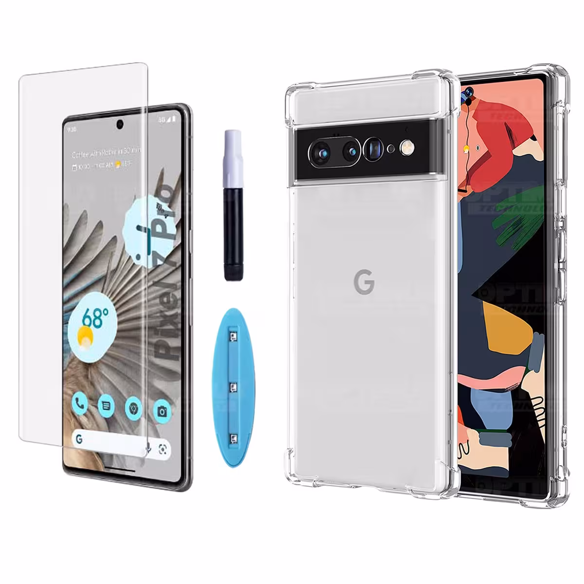 Kit Vidrio UV templado liquido y Estuche Case Forro Protector para Celular Google Pixel 7 Pro 2022 6,7 pulgadas