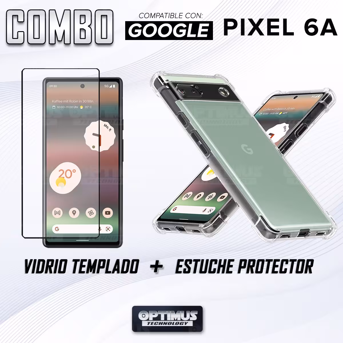 Kit Vidrio templado y Estuche Case Forro Protector Anticaída para celular Google Pixel 6A 5G 2022