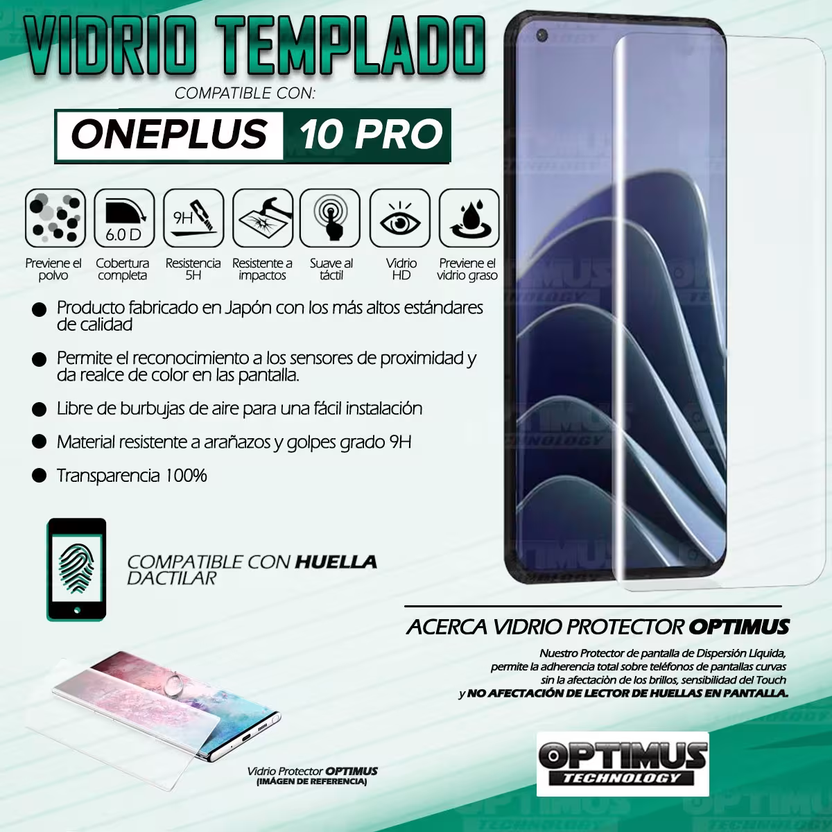 Vidrio templado Protector UV Dispersión Liquida para Celular Smartphone Oneplus 10 Pro 5G 6,7 pulgadas Ne2215 / Ne2213
