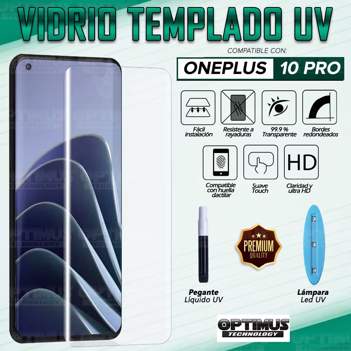 Vidrio templado Protector UV Dispersión Liquida para Celular Smartphone Oneplus 10 Pro 5G 6,7 pulgadas Ne2215 / Ne2213