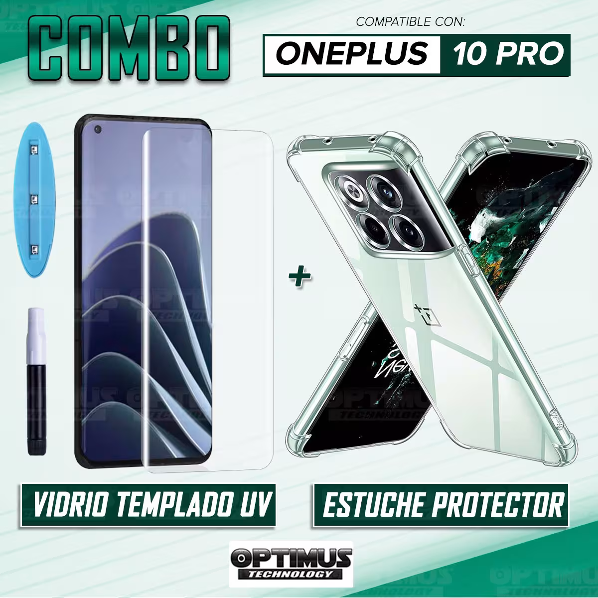 Kit Vidrio UV templado liquido y Estuche Case Forro Protector para Celular Oneplus 10 Pro 5G 6,7 pulgadas Ne2215 / Ne2213