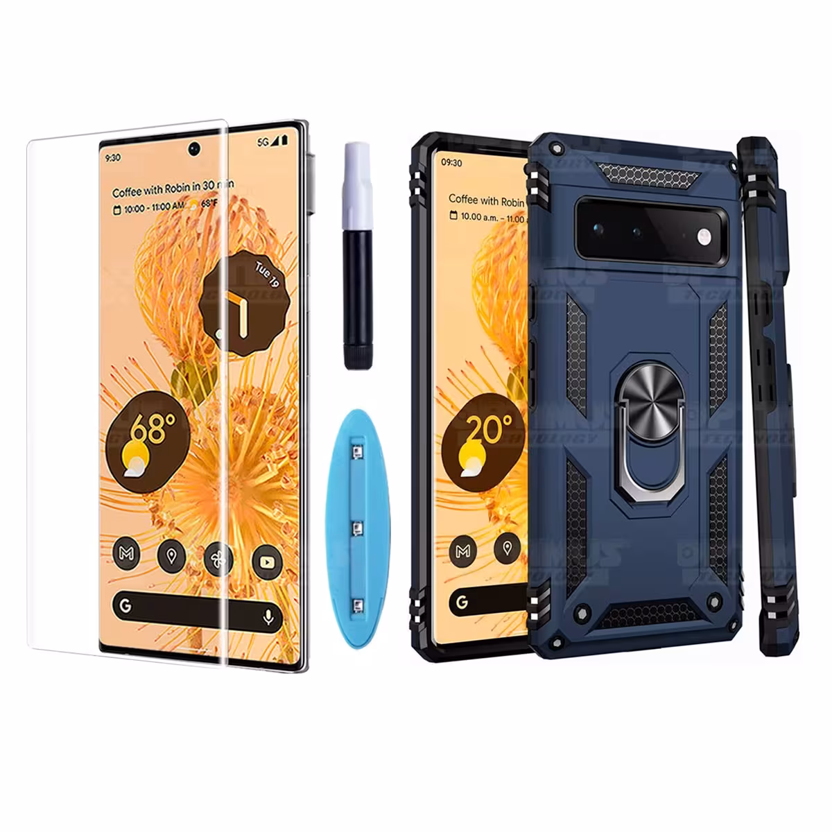 Kit Vidrio UV templado liquido y Estuche Case Forro Protector Anti-Shock doble capa para celular Google Pixel 6 Pro