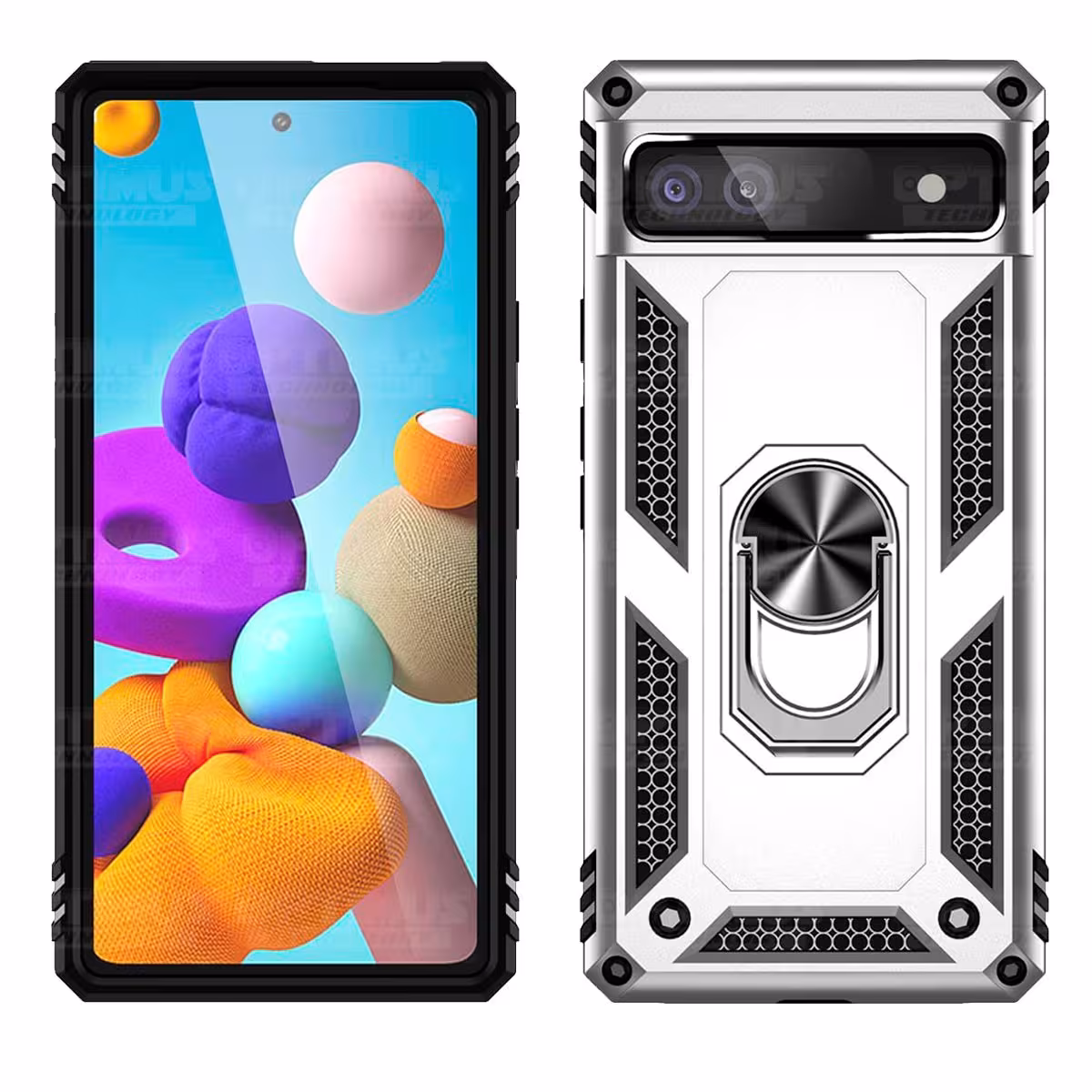 Estuche Case Forro Carcasa Protectora Anti-Shock doble capa con soporte para Celular Smartphone Google Pixel 6A 5G 2022