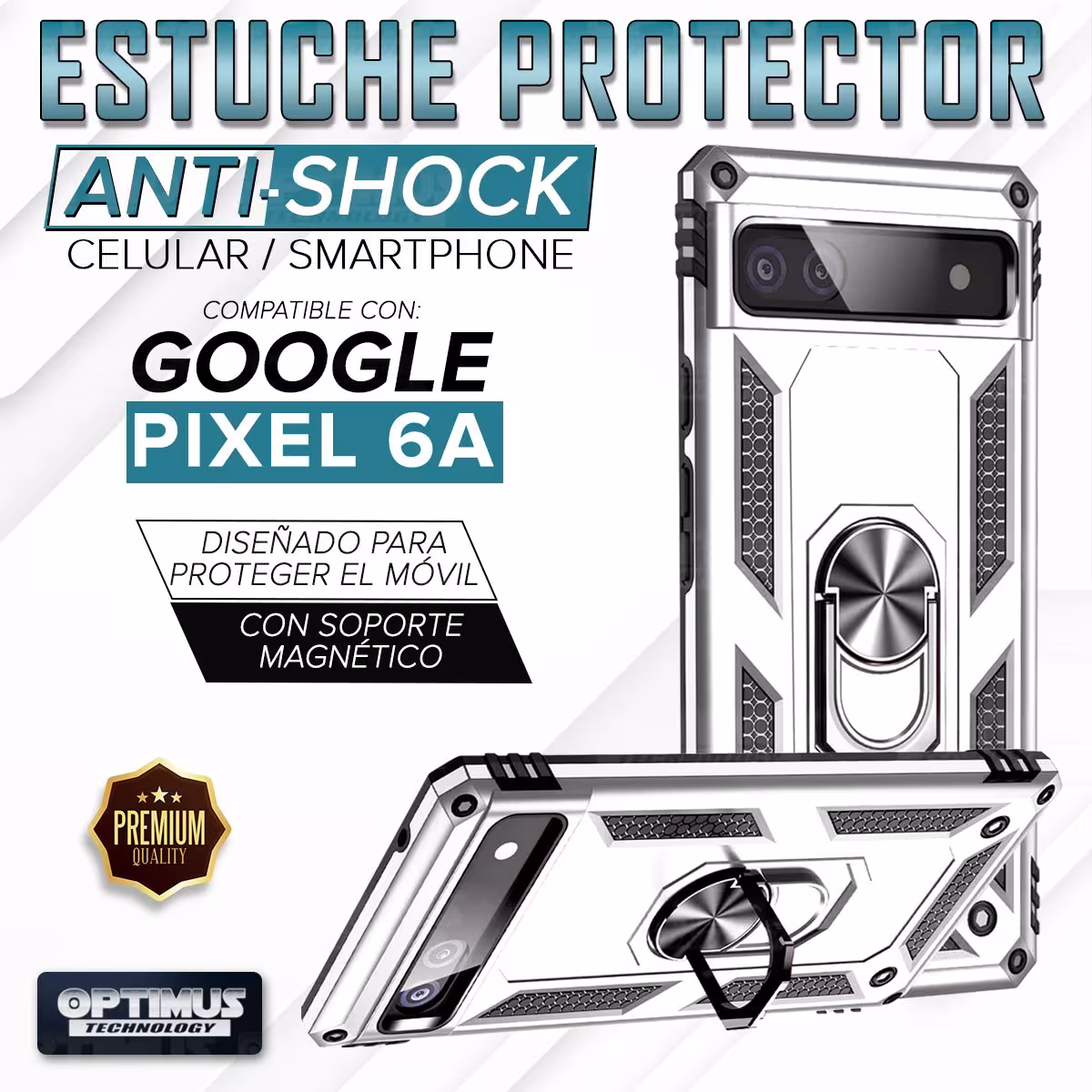 Estuche Case Forro Carcasa Protectora Anti-Shock doble capa con soporte para Celular Smartphone Google Pixel 6A 5G 2022