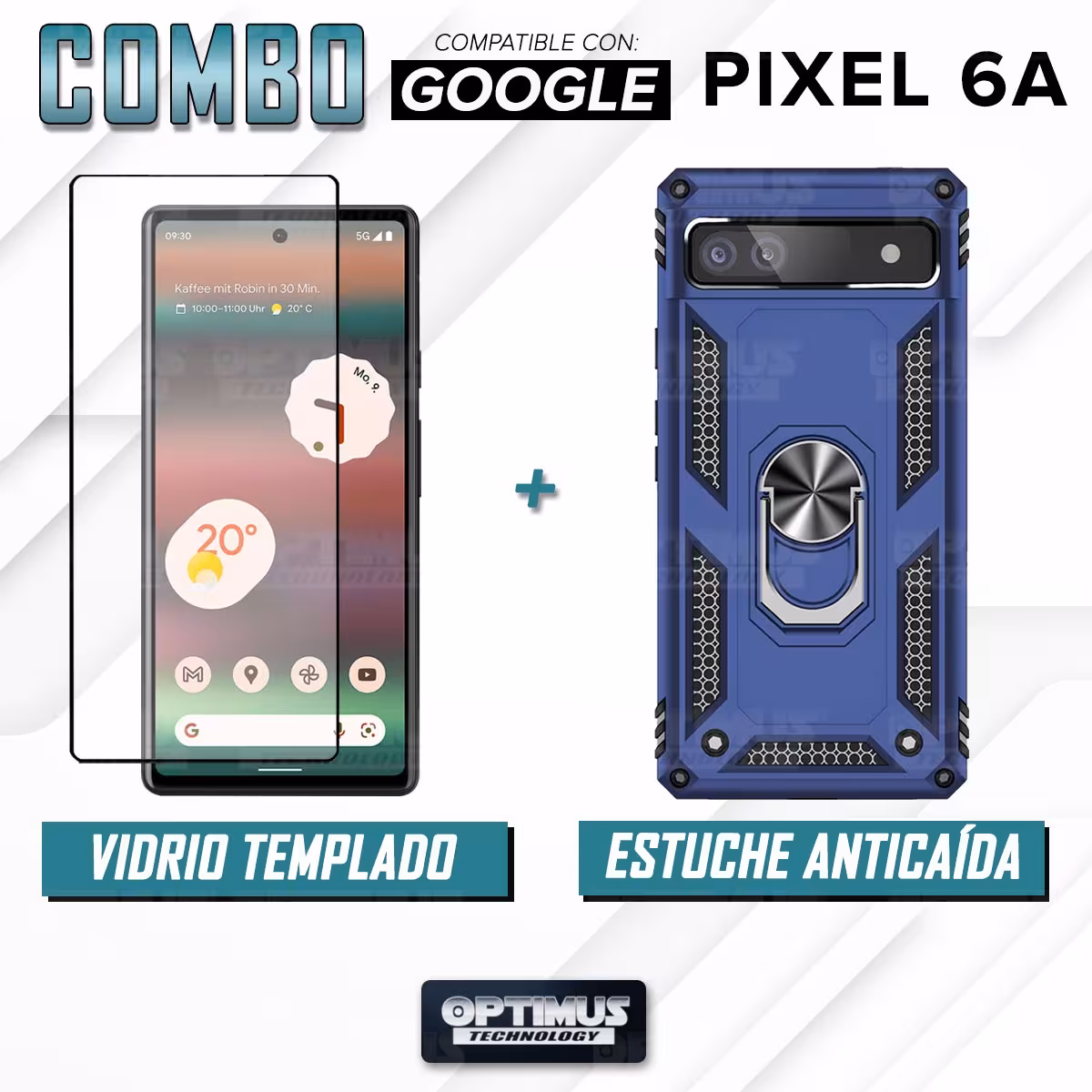 Kit Vidrio templado y Estuche Case Forro Protector Anti-Shock doble capa para celular Google Pixel 6A 5G 2022