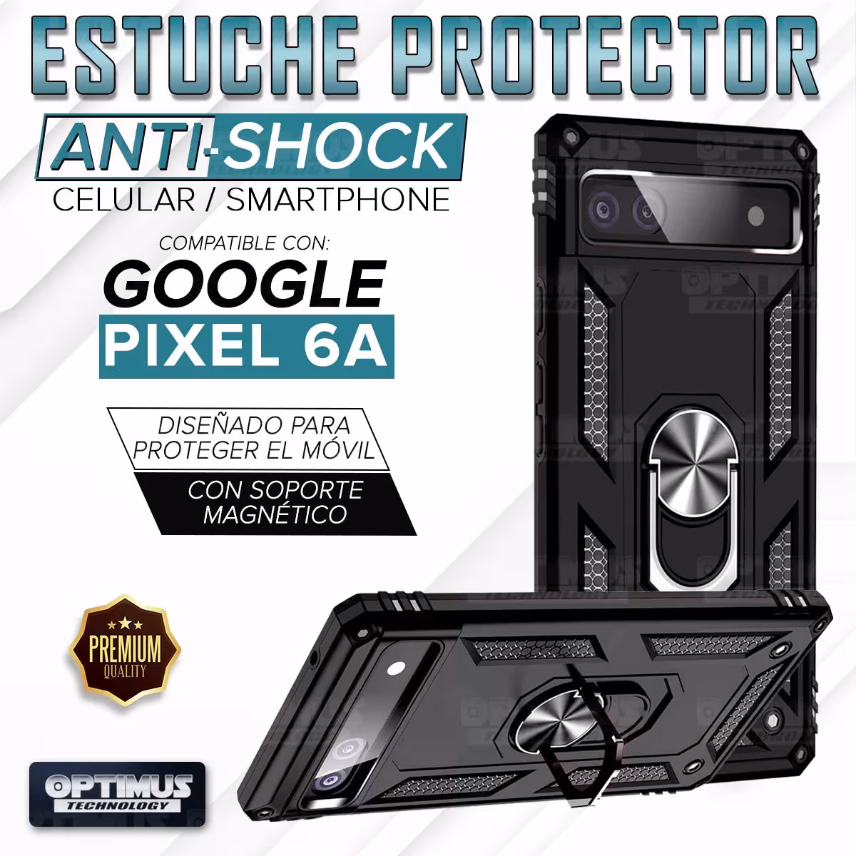 Kit Vidrio templado y Estuche Case Forro Protector Anti-Shock doble capa para celular Google Pixel 6A 5G 2022