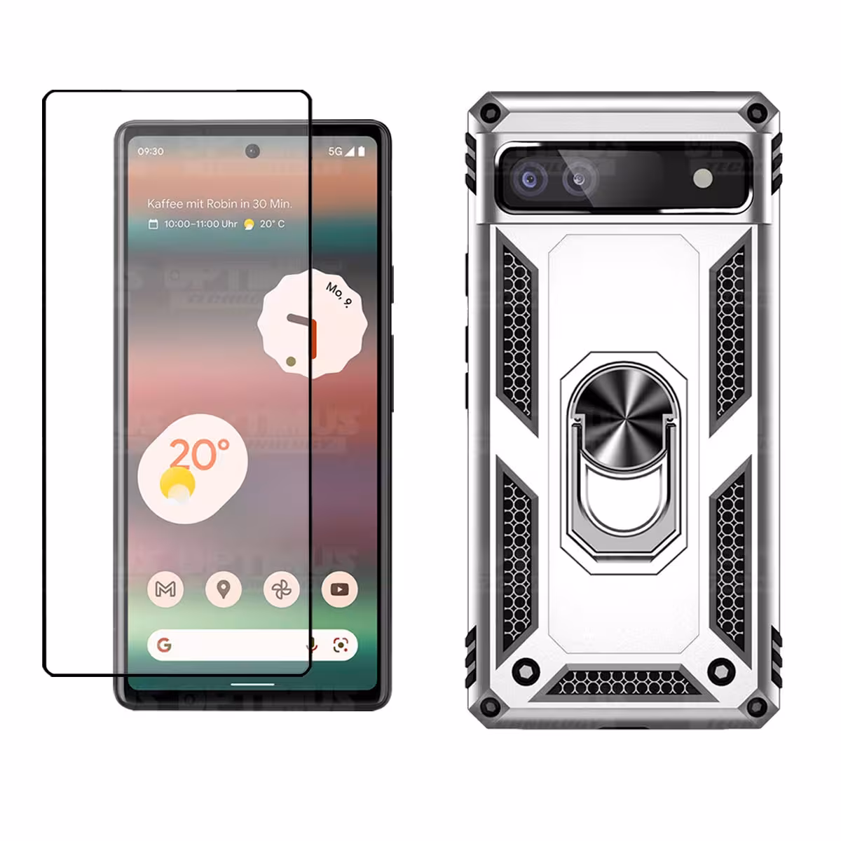 Kit Vidrio templado y Estuche Case Forro Protector Anti-Shock doble capa para celular Google Pixel 6A 5G 2022