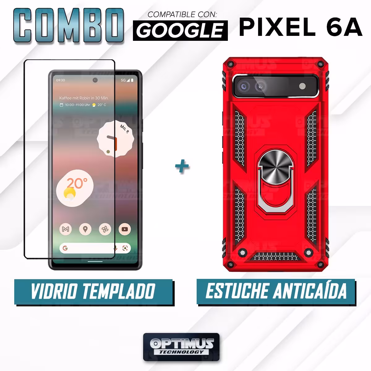 Kit Vidrio templado y Estuche Case Forro Protector Anti-Shock doble capa para celular Google Pixel 6A 5G 2022